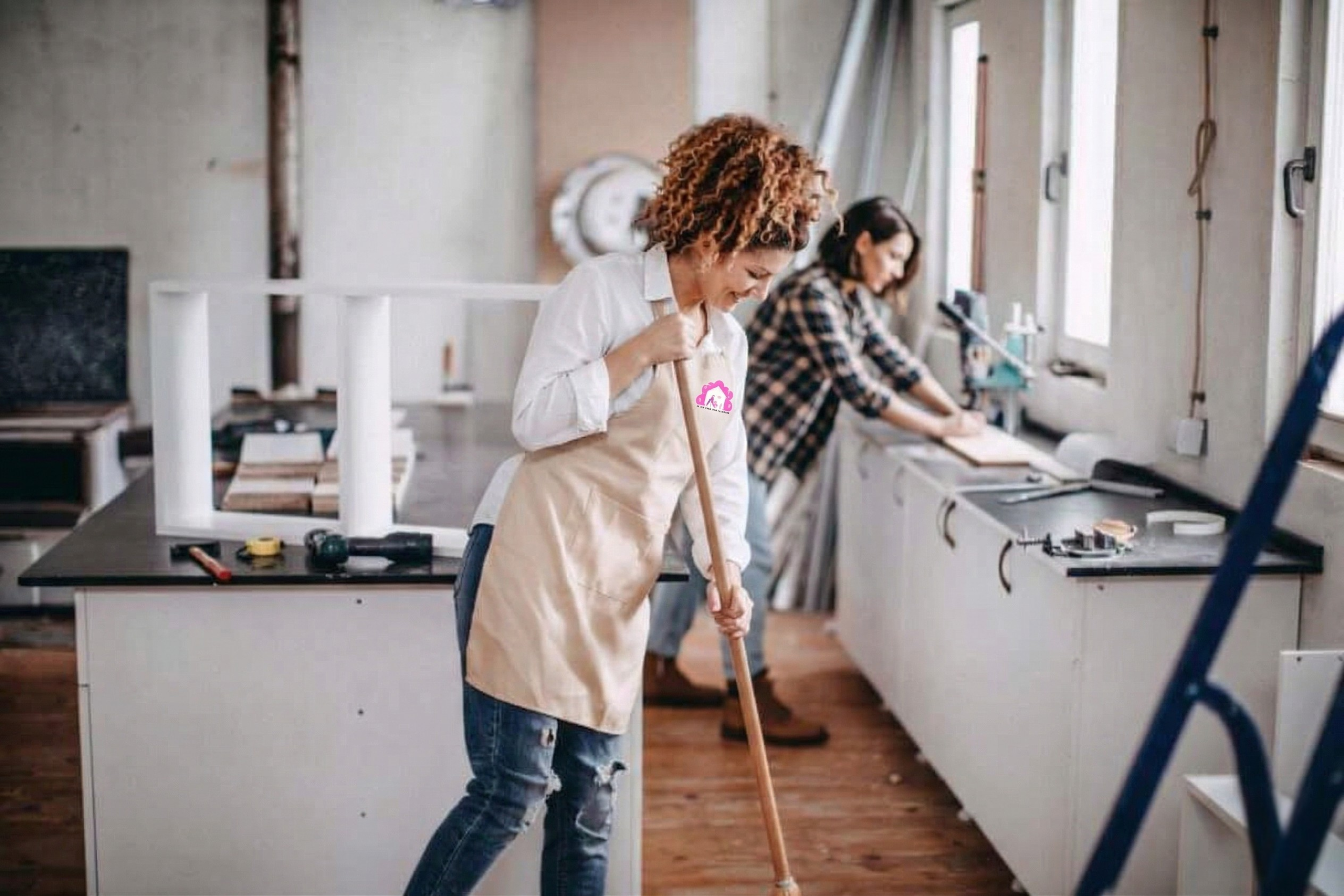 Team cleaning a construction space